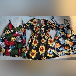 SHEIN Set of Three Sun Dresses - Sunflower and Leaf Patterns